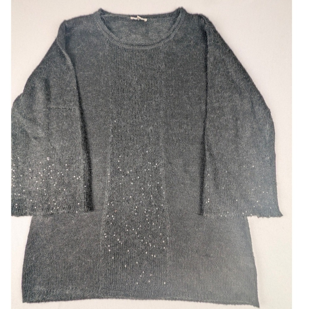 Avalin Womens Sequin Knit Pullover Sweater Charcoal Gray Crew Neck Size Large - Picture 4 of 16